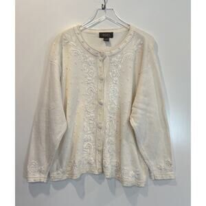 Lane Bryant Design Embroidered Pearl Bead Cardigan Sweater Womens 18/20 (I)‎